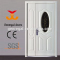 White modern residential metal door with oval glass